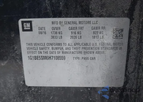 2017 Chevrolet Cruze Lt Auto z USA, uszkodzony, nr VIN 1G1BE5SM6H7108559